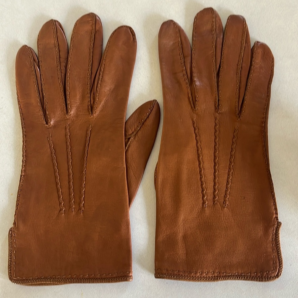 VTG Tan Leather Gloves sz 6 1/2 XS Made in France